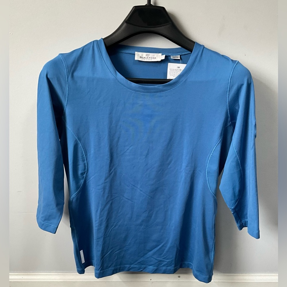 Bugatchi Shirt Womens M-Blue Solid Top Long Sleeve Golf Tennis Sport Ladies(UV50